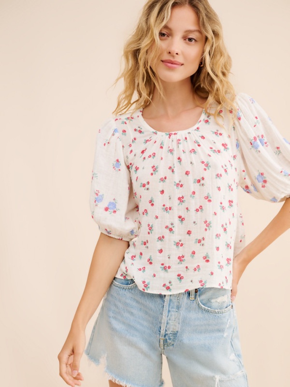 Free People Chloe Printed Top Blouse